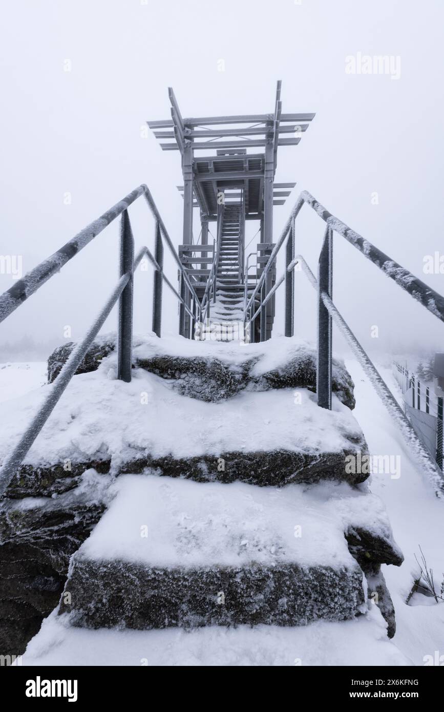 Hiver à Schneeberg, Bischofsgrün, Fichtelgebirge, haute-Franconie, Franconie, Bavière, Allemagne, Europe Banque D'Images