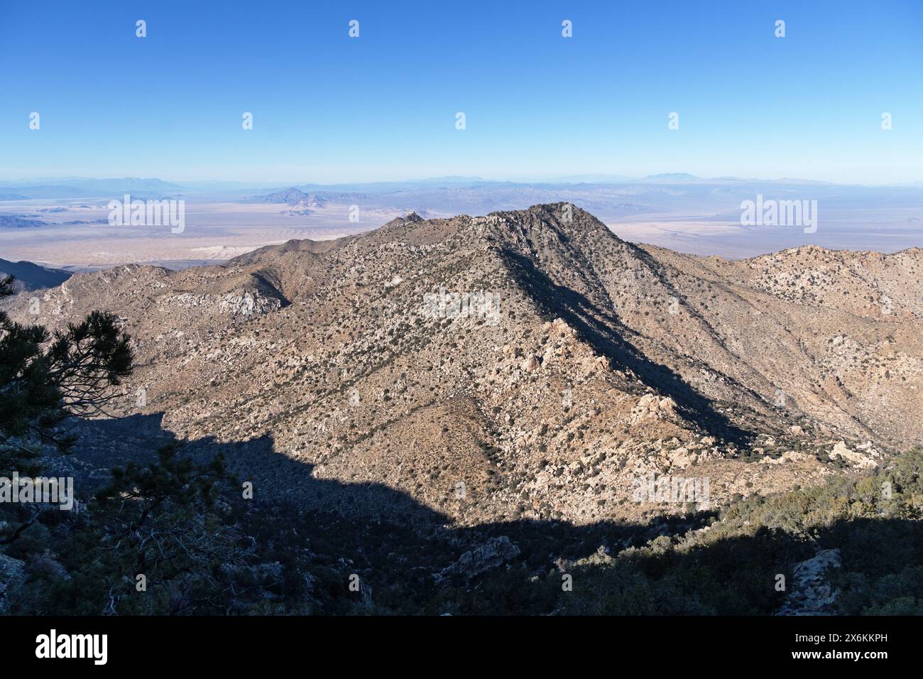Silver Peak dans la zone panoramique nationale de Mojave est vue depuis Granite Mountain Banque D'Images