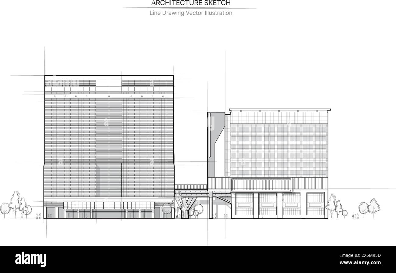 Dessin au trait d'architecture. Esquisse Cityscape, esquisse vectorielle. Illustration d'architecture. Illustration de Vecteur