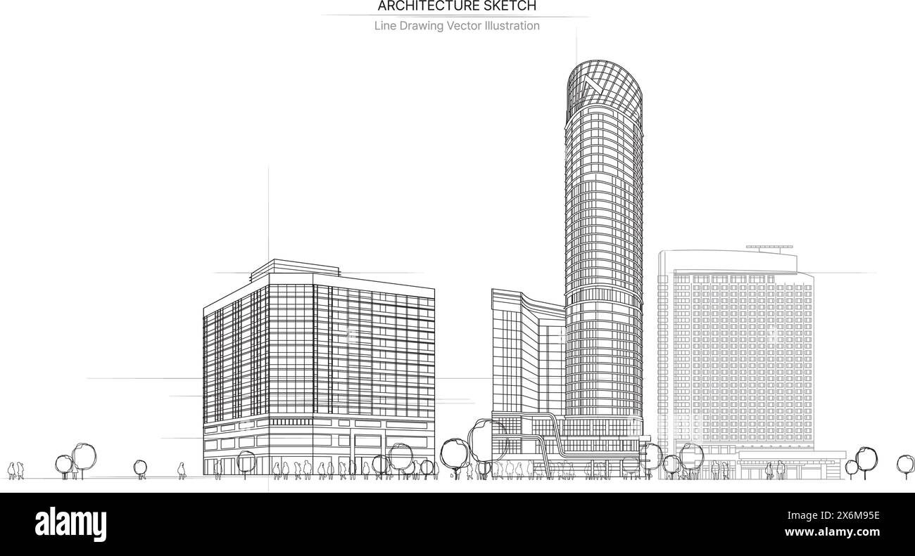 Dessin au trait d'architecture. Esquisse Cityscape, esquisse vectorielle. Illustration d'architecture. Illustration de Vecteur