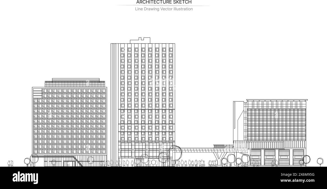 Dessin au trait d'architecture. Esquisse Cityscape, esquisse vectorielle. Illustration d'architecture. Illustration de Vecteur