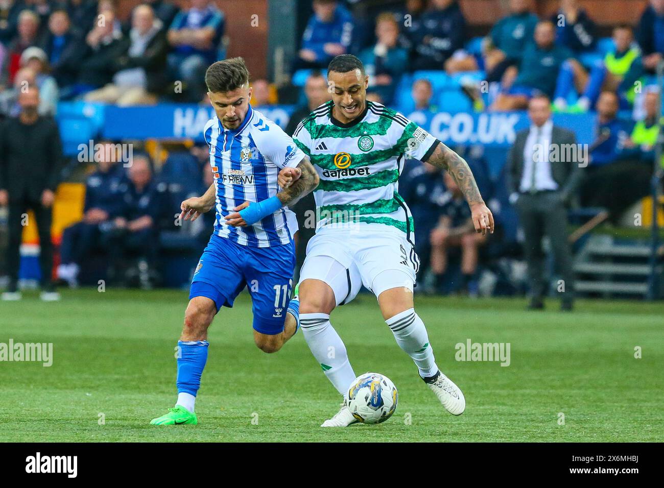 Kilmarnock, Royaume-Uni. 15 mai 2024. Kilmarnock tock sur Celtic à Rugby Park, Kilmarnock, Ayrshire, Écosse dans un Gane écossais de la première classe. Le jeu est important, car le Celtic n'a besoin que d'un point pour remporter le Scottish Premiership.title pour la 12ème fois. Le score final était Celtic 5 - 0 Kilmarnock . Les buts marqués par le Celtic sont les suivants : a Idah, 5 minutes : a, Maeda, 12 minutes, J Forrest, 35 min, M O-Riley 51 et 71 min. Crédit : Findlay/Alamy Live News Banque D'Images