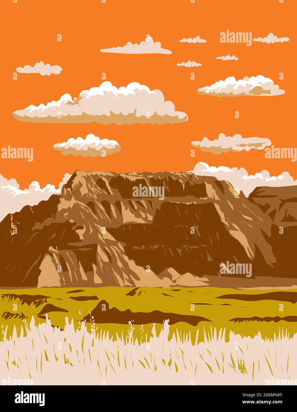 WPA affiche art de buttes fortement érodées et pinacles dans Badlands National Park situé dans le sud-ouest du Dakota du Sud États-Unis fait dans les travaux projet administra Illustration de Vecteur