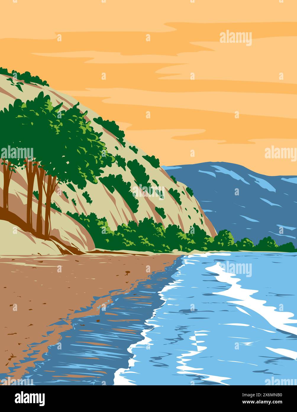 WPA poster art de la plage de surf à Bolinas Beach dans Marin County, Californie, États-Unis États-Unis fait dans l'administration de projets de travaux. Illustration de Vecteur