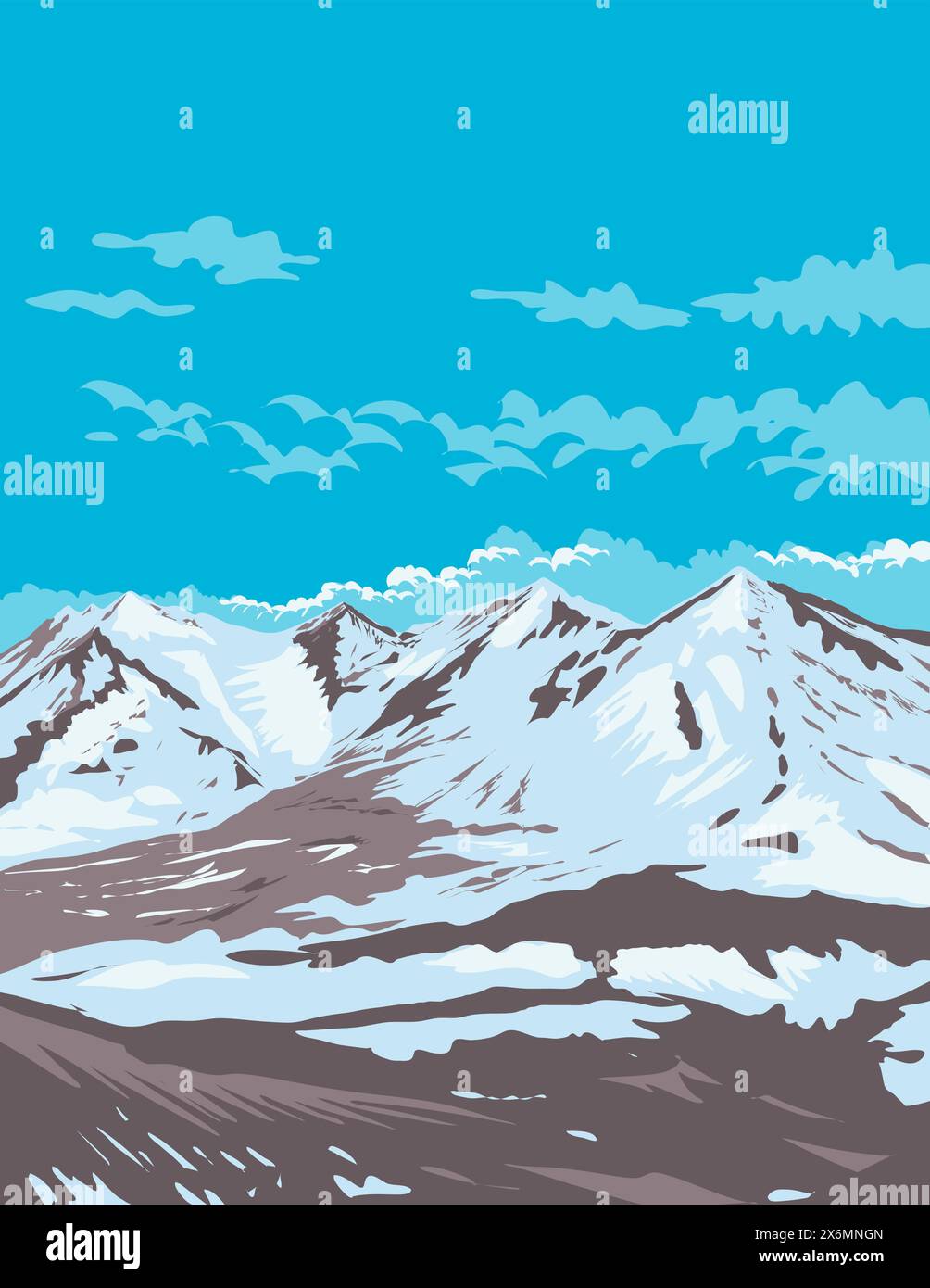 WPA affiche art du volcan Trident dans le parc national Katmai et réserve situé dans le sud-ouest de l'Alaska USA fait dans l'administration de projet de travaux ou fédéral Illustration de Vecteur