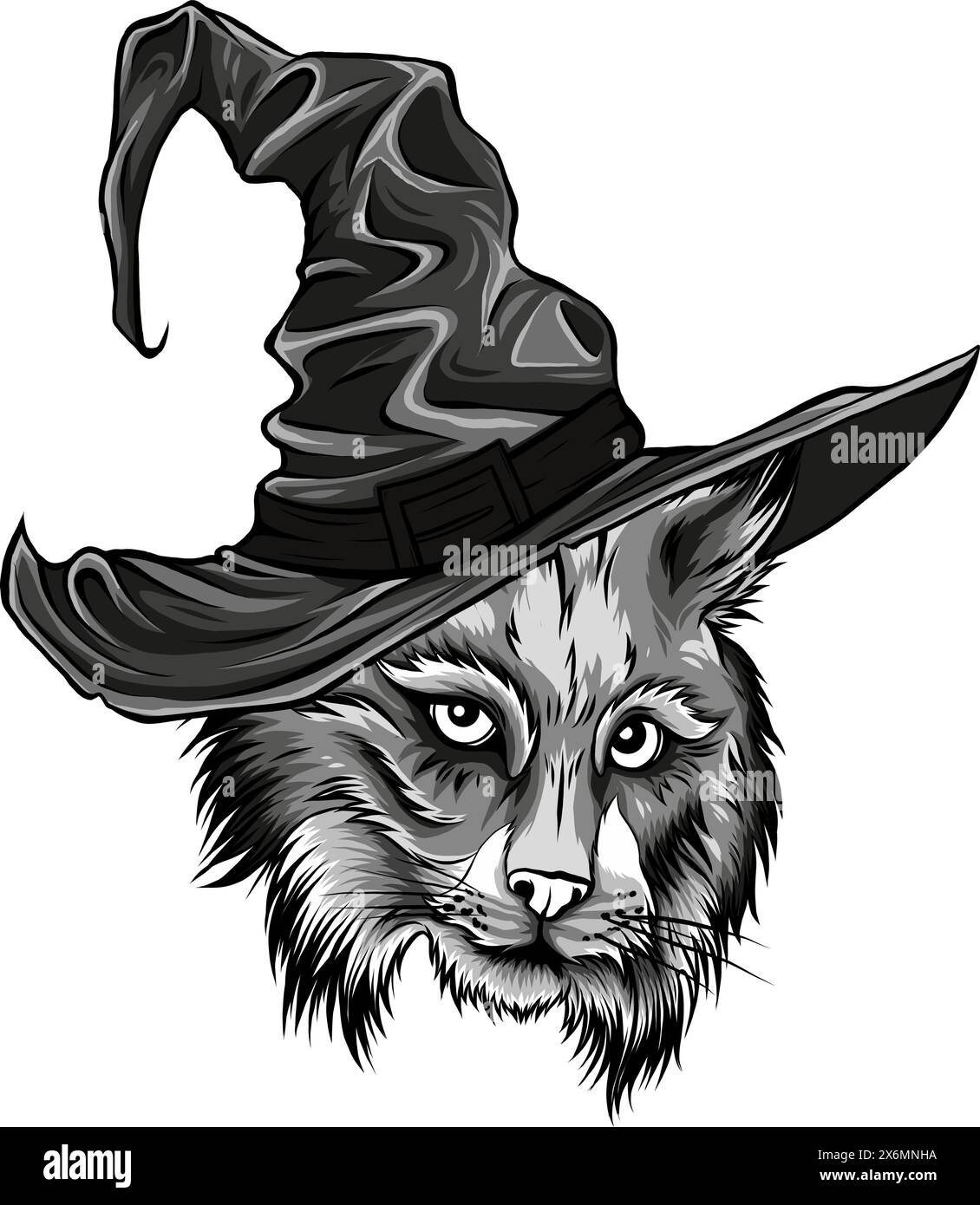 tête lynx monochrome avec illustration vectorielle de chapeau assistant Illustration de Vecteur