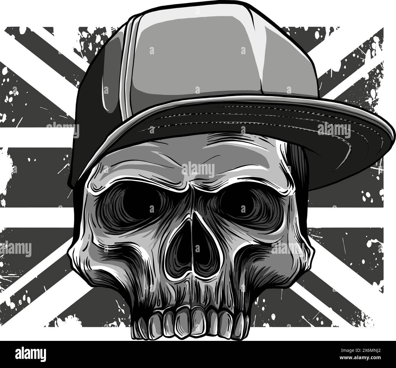 Illustration vectorielle de la silhouette du crâne en colère avec chapeau sur le drapeau britannique Illustration de Vecteur