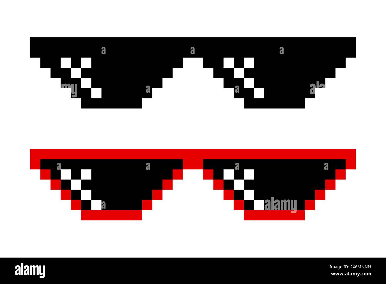 Ensemble de lunettes de soleil pixelisées. Lunettes Pixel Boss, style 8 bits. Meme Game 8-bit lunettes de soleil modèle de conception, isolé Illustration de Vecteur