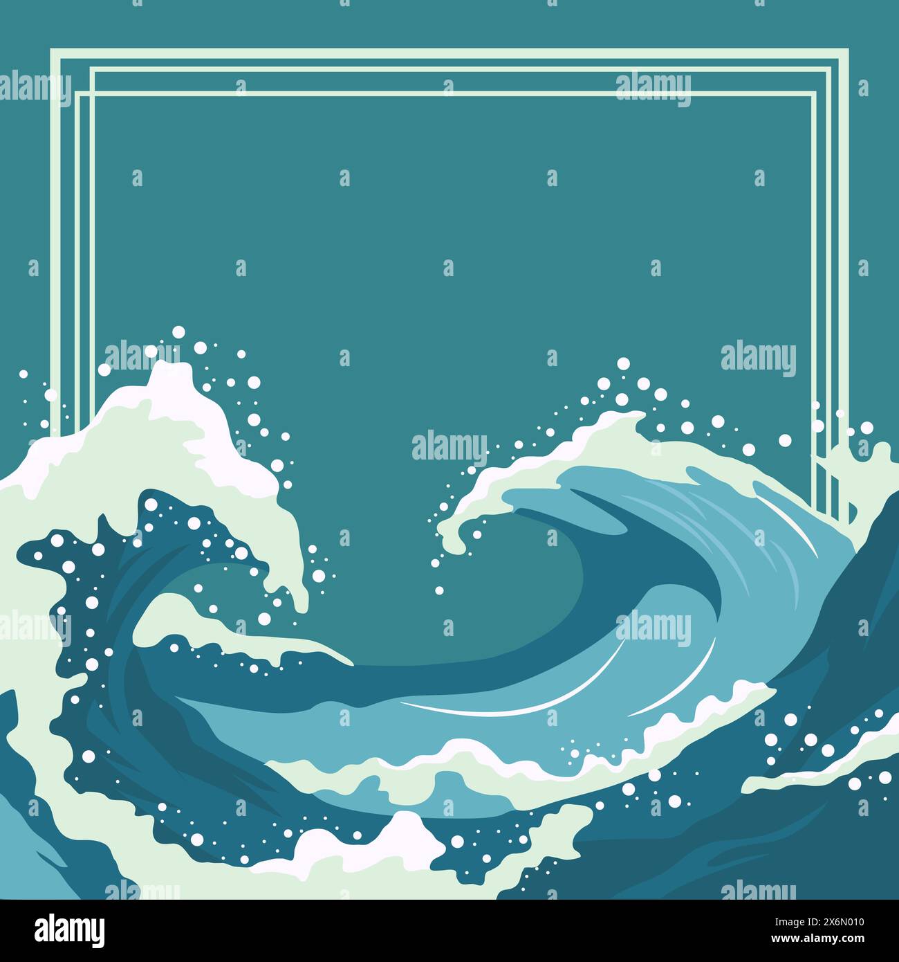 Fond de cadre de ligne avec vagues d'eau de mer et espace de copie dans la Journée mondiale de l'océan Illustration de Vecteur