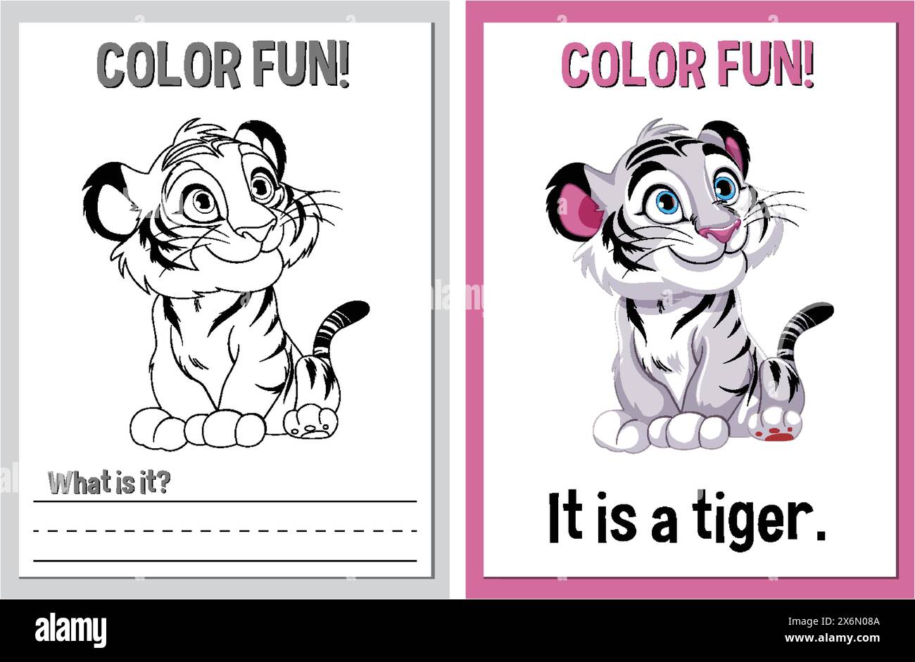 Pages de livre de coloriage mettant en vedette un tigre de dessin animé Illustration de Vecteur
