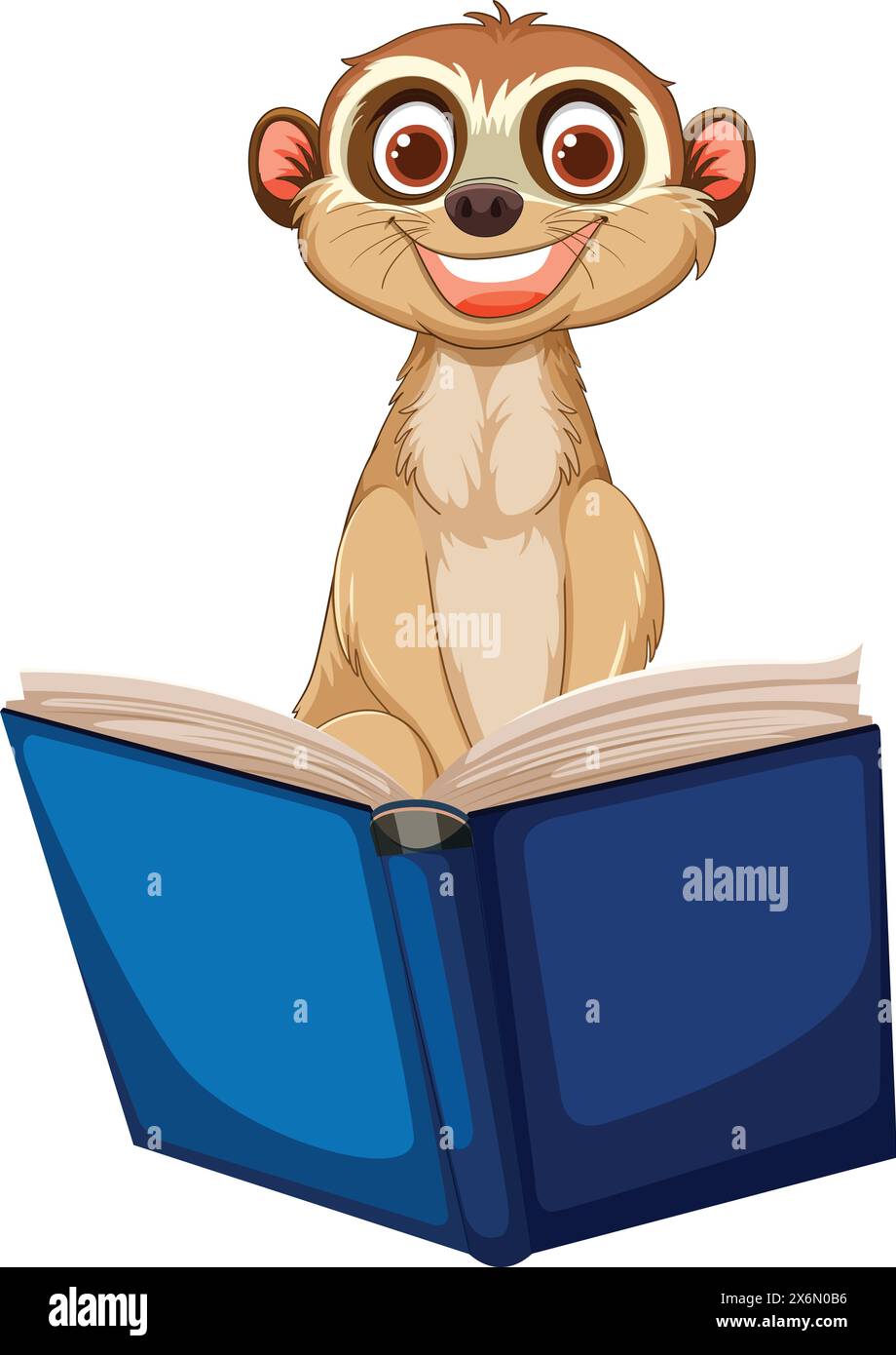 Mignonne suricate engloutie dans la lecture d'un livre bleu Illustration de Vecteur