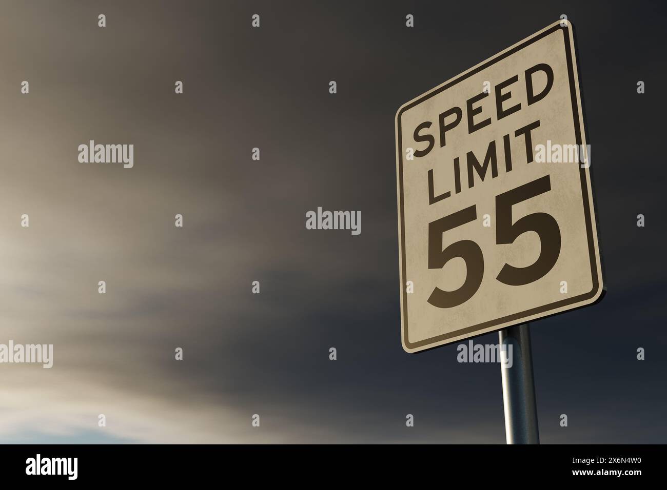 Panneau de signalisation de limitation de vitesse - illustration 3D. Banque D'Images