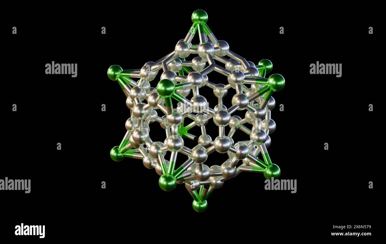 Rendu 3d de fullerènes décorés en métal alcalin. Milieu de stockage d'hydrogène efficace Banque D'Images
