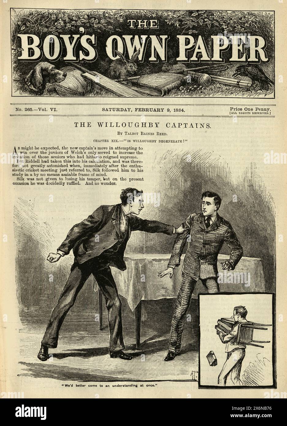 Illustration vintage, garçons d'école publique victorienne, argumentation, victorien, années 1880, 19ème siècle, Boy's Own Paper Banque D'Images