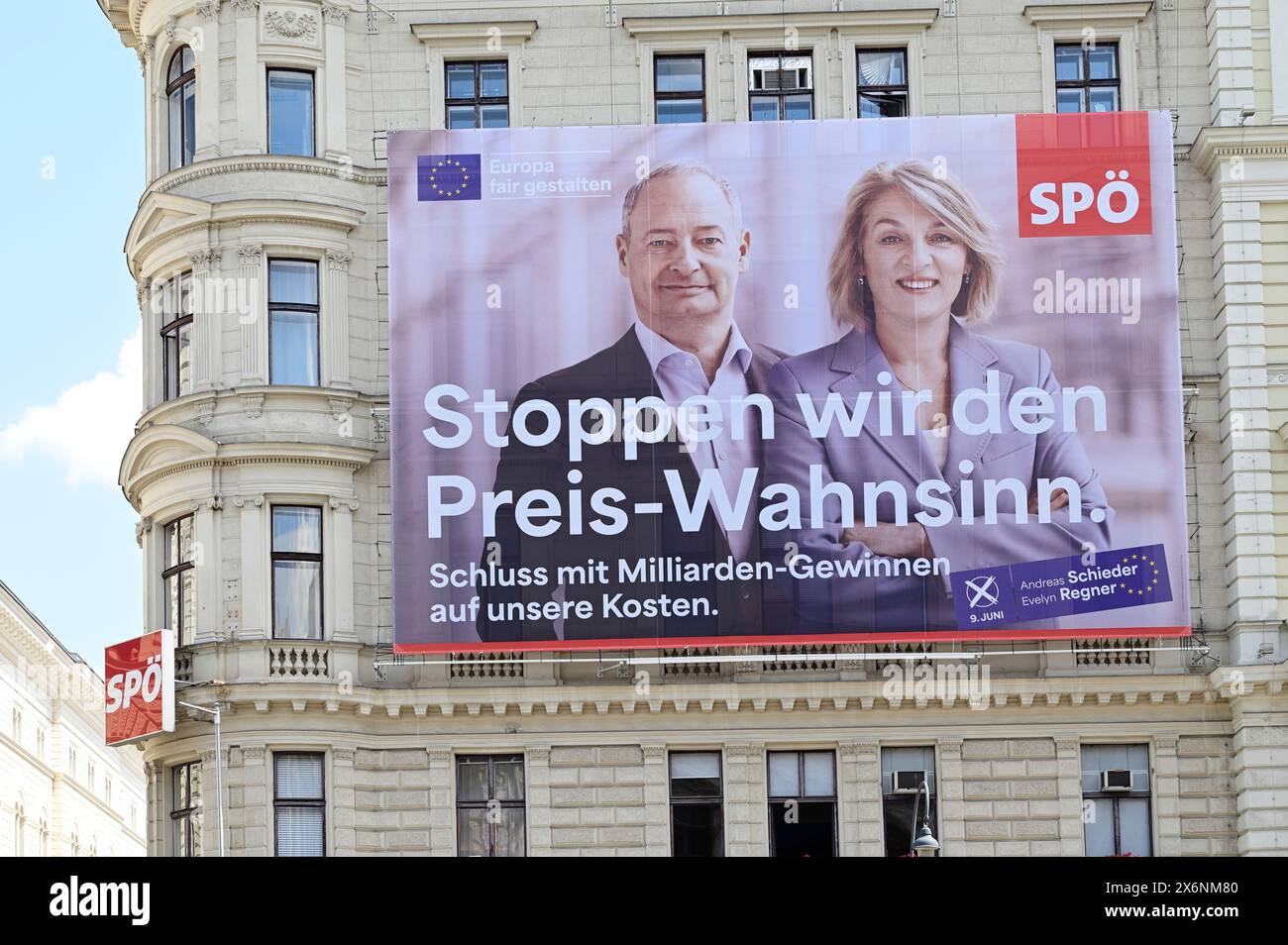 Vienne, Autriche. 15 mai 2024. SPÖ affiche électorale pour les élections européennes au siège du parti SPÖ à Vienne Banque D'Images