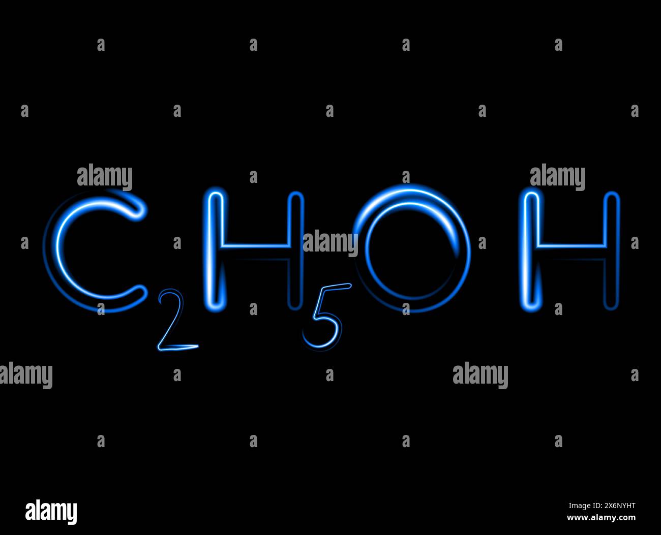Illustration isolée vectorielle de la formule chimique de l'alcool éthylique avec effet néon. Illustration de Vecteur