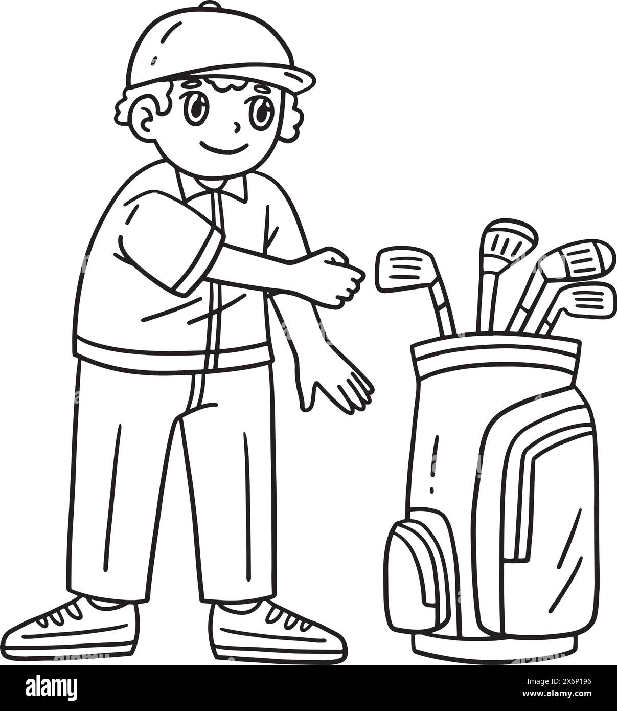 Golf Golfer choisissant Club isolé coloriage Illustration de Vecteur