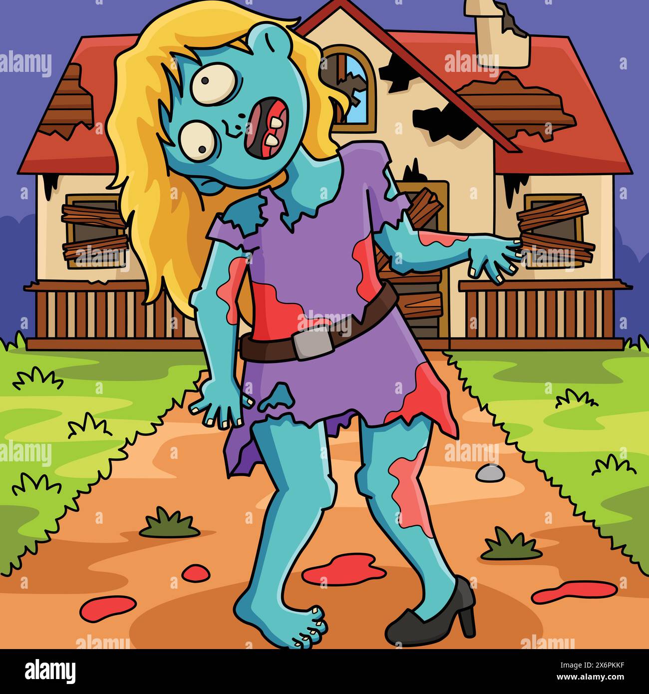 Illustration de dessin animé coloré de fille zombie Illustration de Vecteur