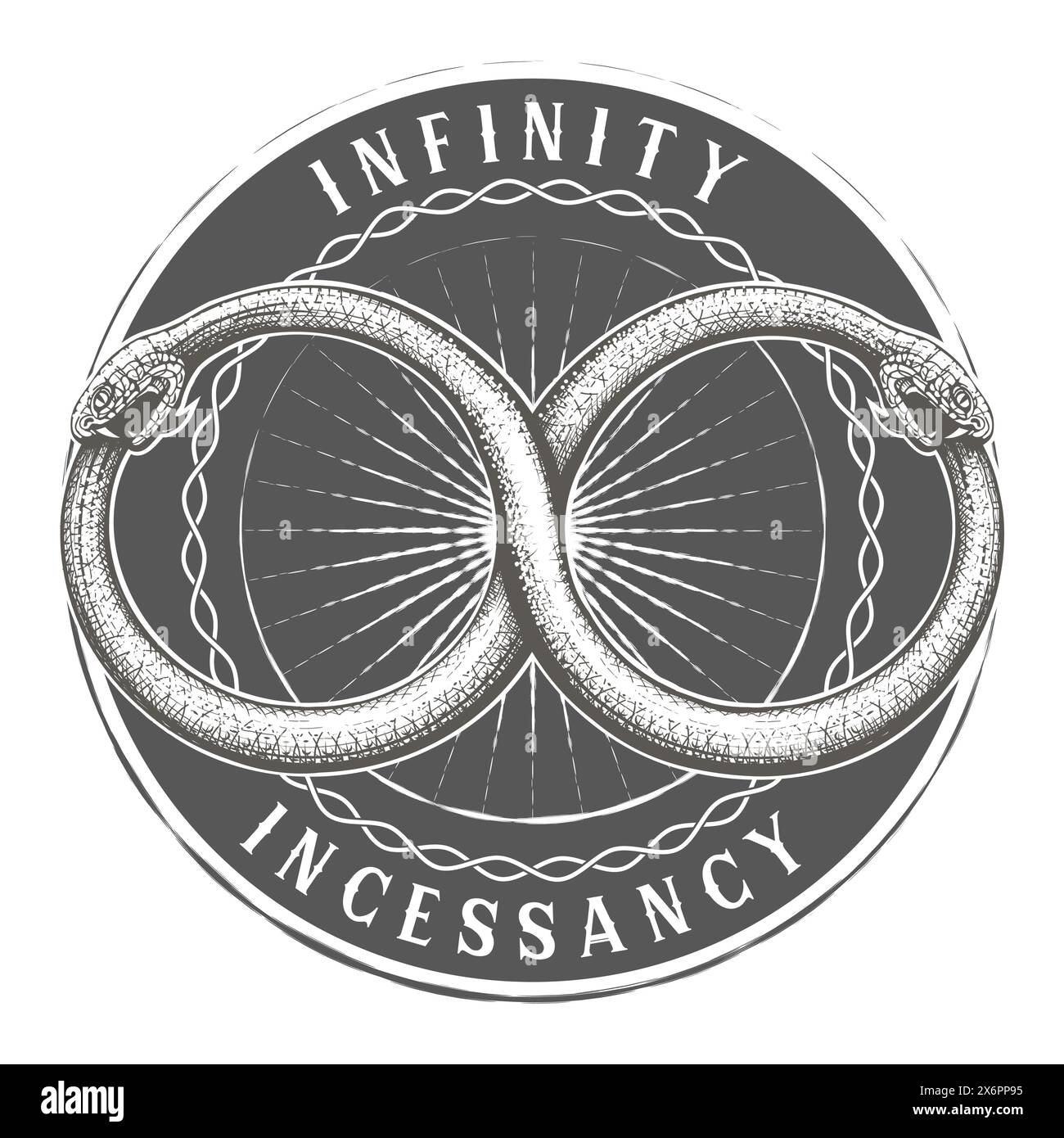 Deux serpents Ouroboros entrelacés dans Infinity Symbol Engraving Esoteric Tattoo. Illustration vectorielle. Aucun logiciel d'IA n'a été utilisé. Illustration de Vecteur