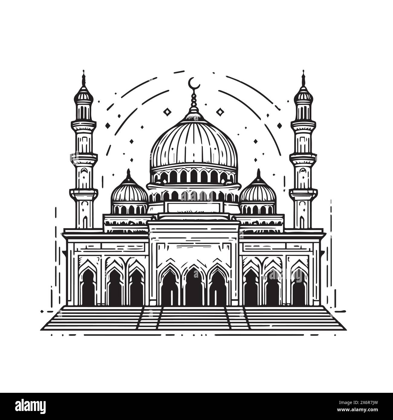 Silhouettes de mosquée élégantes et Art au trait : illustrations vectorielles exquises pour la conception culturelle et artistique Illustration de Vecteur