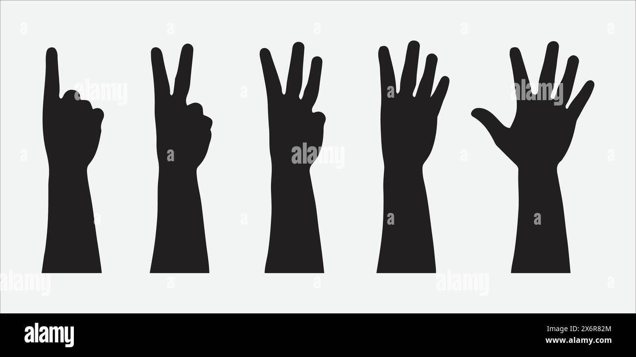 Ultimate Collection de gestes de la main humaine, silhouettes montrant des signes de un à cinq Illustration de Vecteur