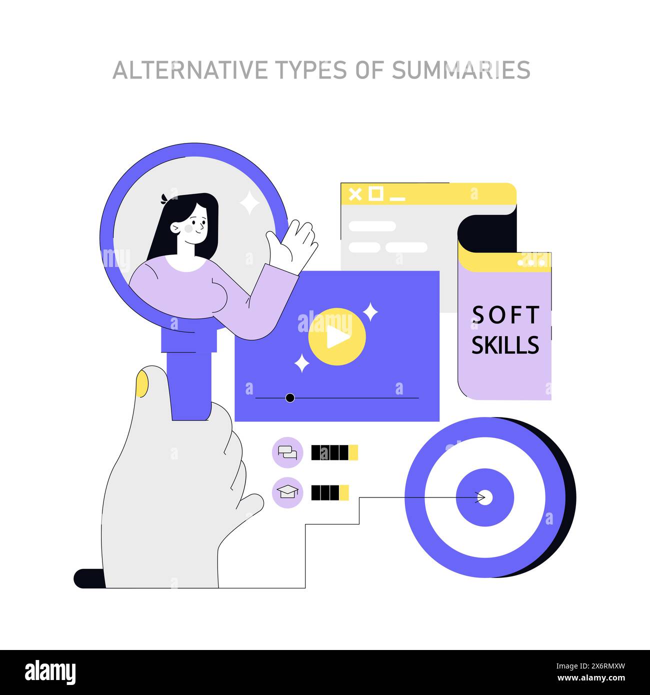 Concept de résumés alternatifs. Représentation visuelle de divers formats de résumé mettant en évidence les compétences générales et les éléments multimédias. Illustration vectorielle. Illustration de Vecteur