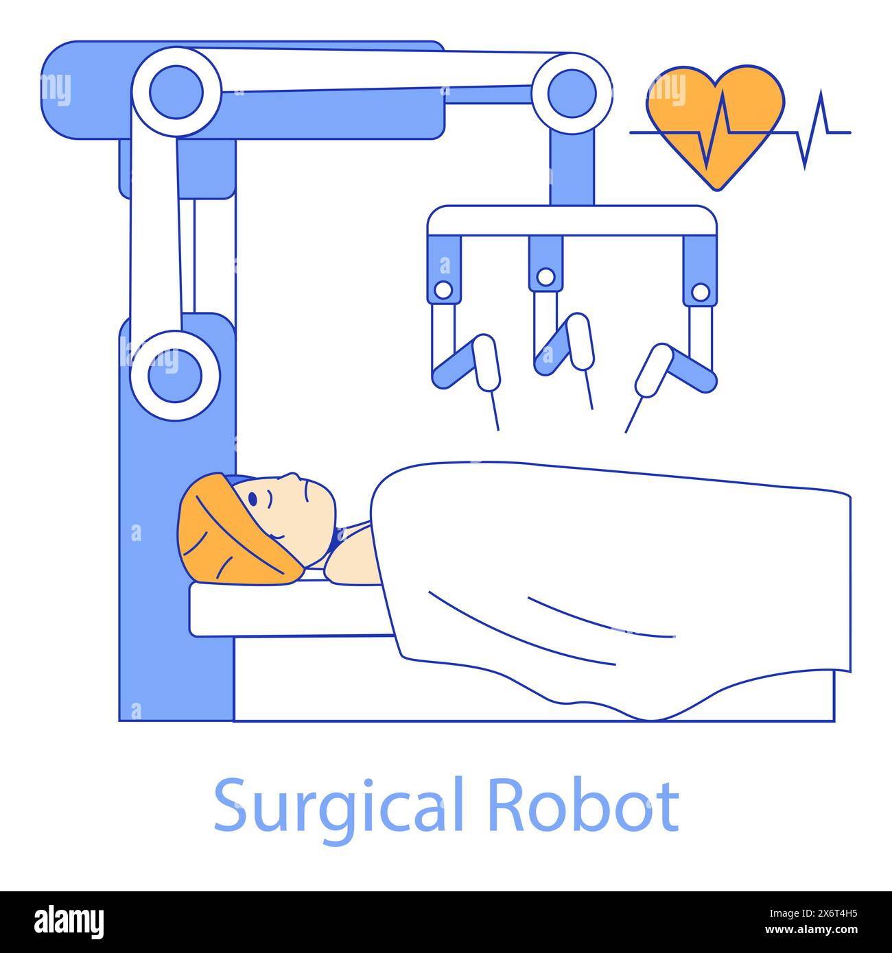 Concept de robot chirurgical. Robotique de haute technologie améliorant la précision en médecine. Patient sous soins d'un système de chirurgie robotique. Illustration vectorielle. Illustration de Vecteur