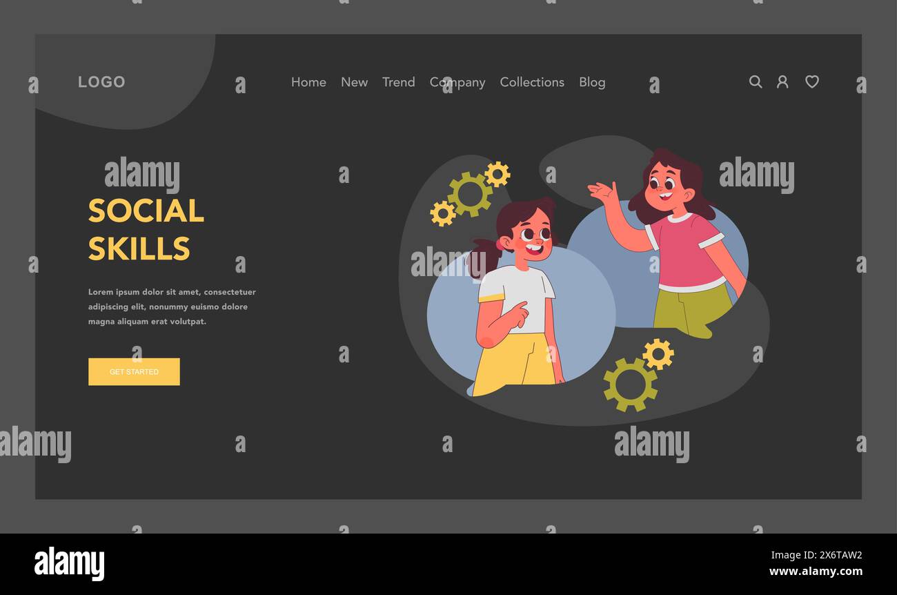 Concept de compétences sociales. Deux filles joyeuses s'engagent dans la conversation, dépeignant le développement des capacités de communication parmi les enfants avec un contexte favorable d'amitié. Illustration vectorielle plate Illustration de Vecteur