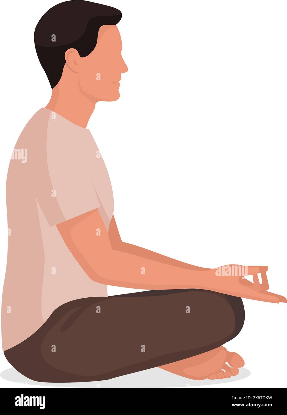 Homme assis et pratiquant la méditation, vue de profil Illustration de Vecteur
