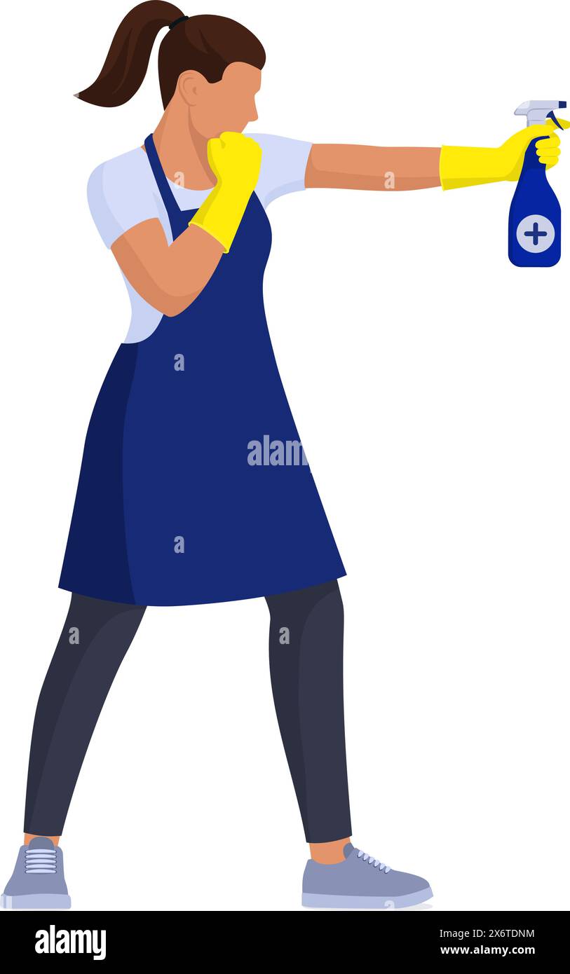 Femme tenant un détergent comme un pistolet et combattant les germes, l'hygiène et le concept de ménage Illustration de Vecteur