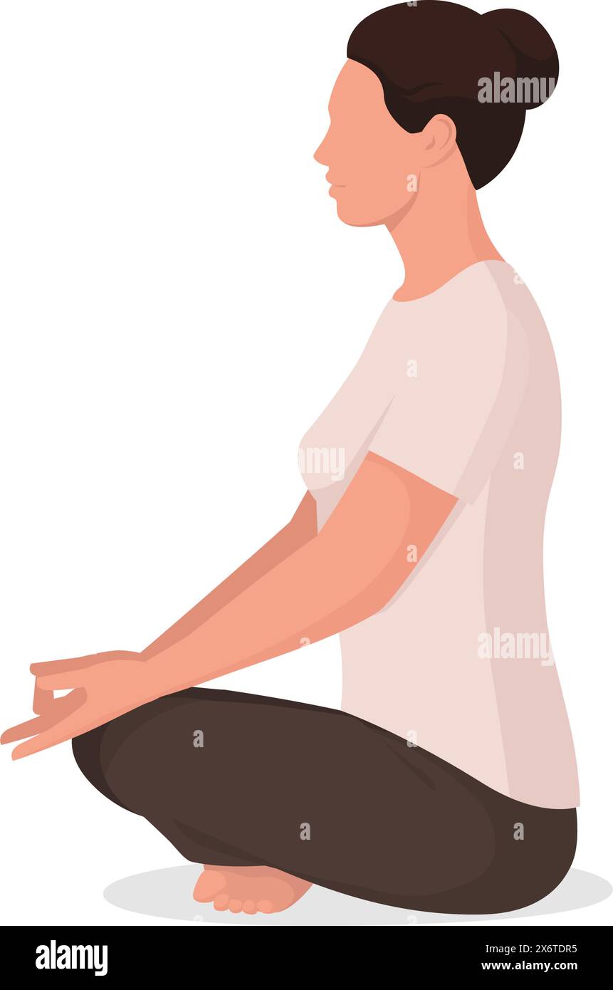 Femme détendue assise et pratiquant la méditation, vue de profil, isolée Illustration de Vecteur