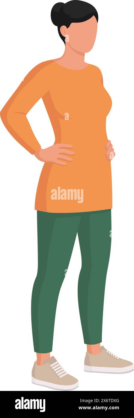 Femme forte confiante posant avec les bras akimbo, pleine longueur, isolé Illustration de Vecteur
