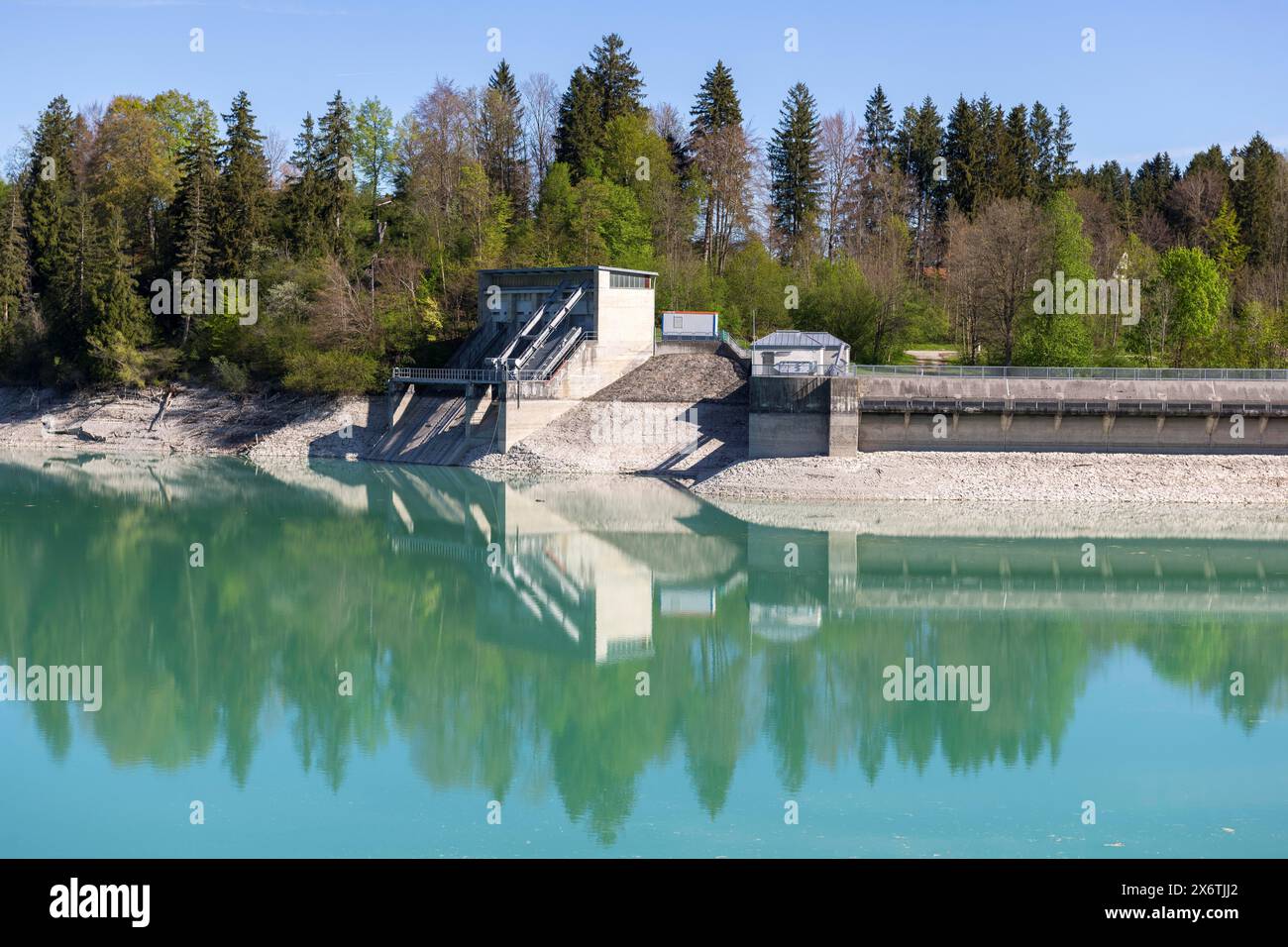 Barrage de Lech à Forggensee, Lech, centrale électrique, réservoir de tête, protection contre les inondations, régulation des inondations, production d'énergie, stockage d'énergie, Rosshaupten Banque D'Images