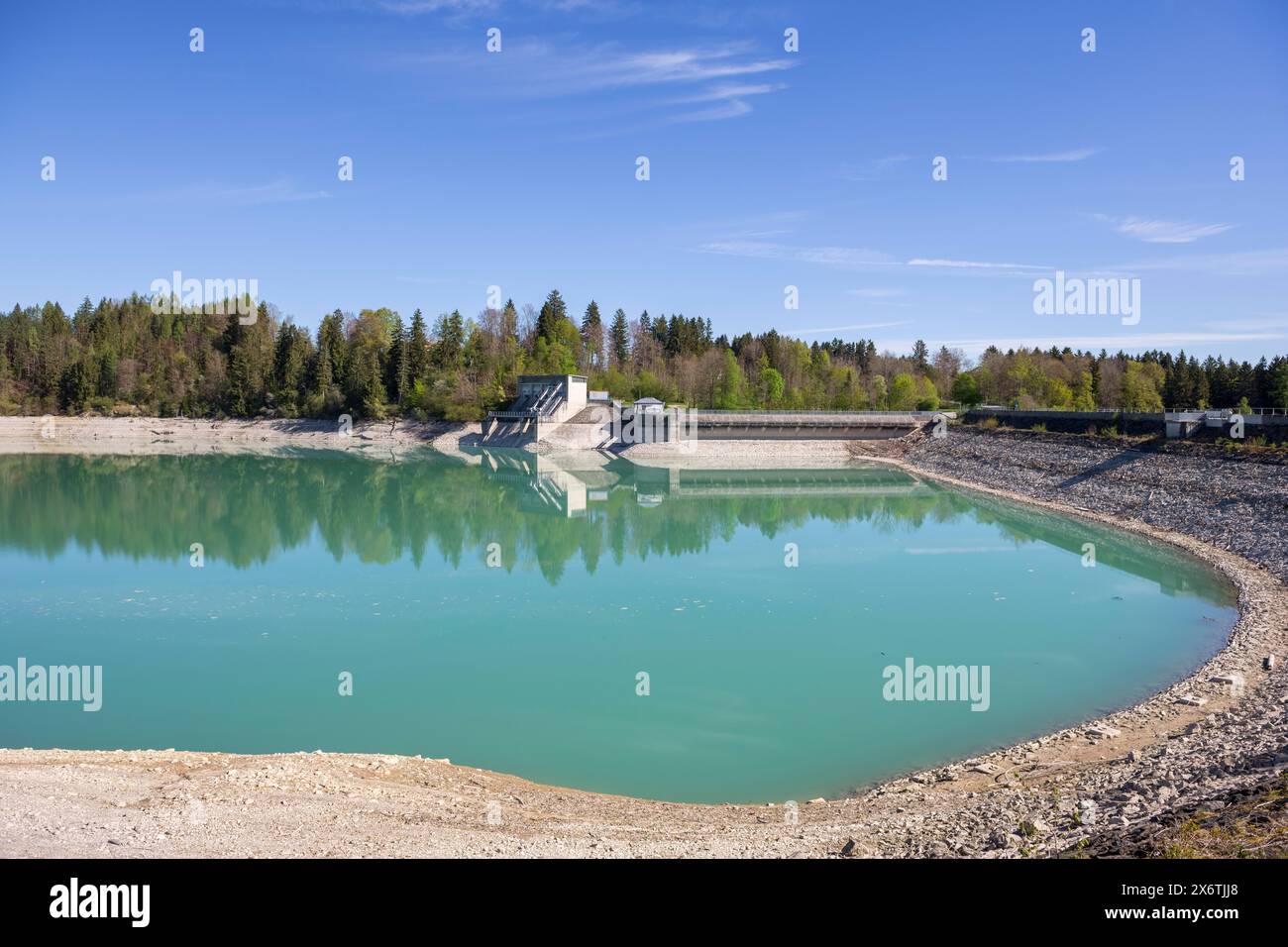 Barrage de Lech à Forggensee, Lech, centrale électrique, réservoir de tête, protection contre les inondations, régulation des inondations, production d'énergie, stockage d'énergie, Rosshaupten Banque D'Images