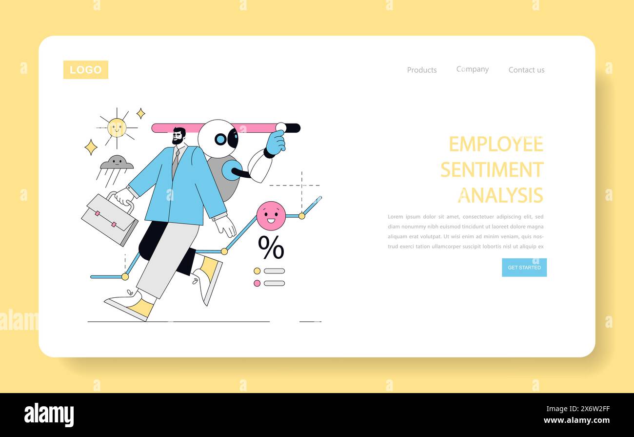 Concept de ressources humaines IA. Une illustration montrant l'IA dans l'analyse des sentiments d'entreprise, le suivi de la satisfaction des employés. Illustration vectorielle dans une mise en page de site Web. Illustration de Vecteur