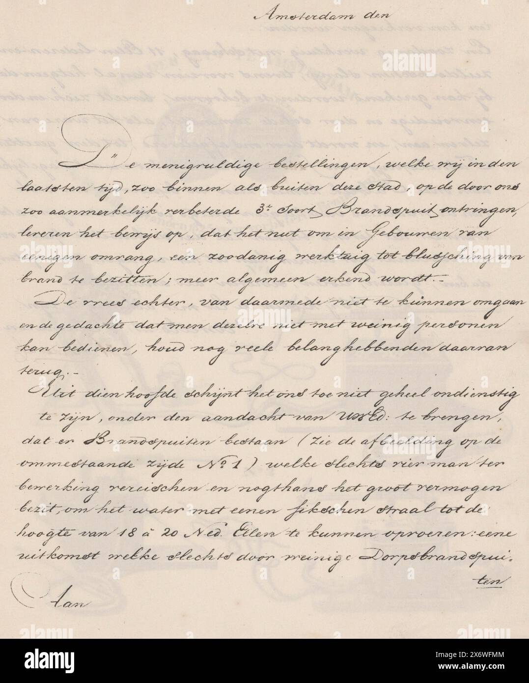 Deux images de tuyaux d'incendie et un texte écrit, la médaille reçue en 1825 pour des tuyaux d'incendie améliorés (titre sur l'objet), Un texte écrit par H. Belder & Co sur l'usine de pompiers qui a été fondée à Amsterdam. A côté de lui deux images de moteurs de pompiers et au-dessus d'eux deux faces d'une médaille, reçue en 1825 pour des moteurs de pompiers améliorés., impression, H. Belder & Co, (mentionné sur l'objet), Amsterdam, 1825, papier, gravure, hauteur, 262 mm × largeur, 423 mm Banque D'Images