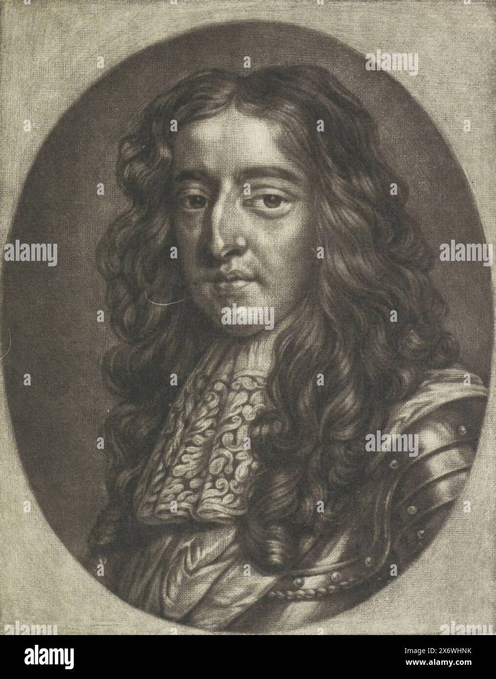 Portrait de Guillaume III, Prince d'Orange, Portrait de Guillaume III dans un ovale., estampe, imprimeur : Abraham Bloteling, Amsterdam, 1670 - 1690, papier, hauteur, 115 mm × largeur, 91 mm Banque D'Images