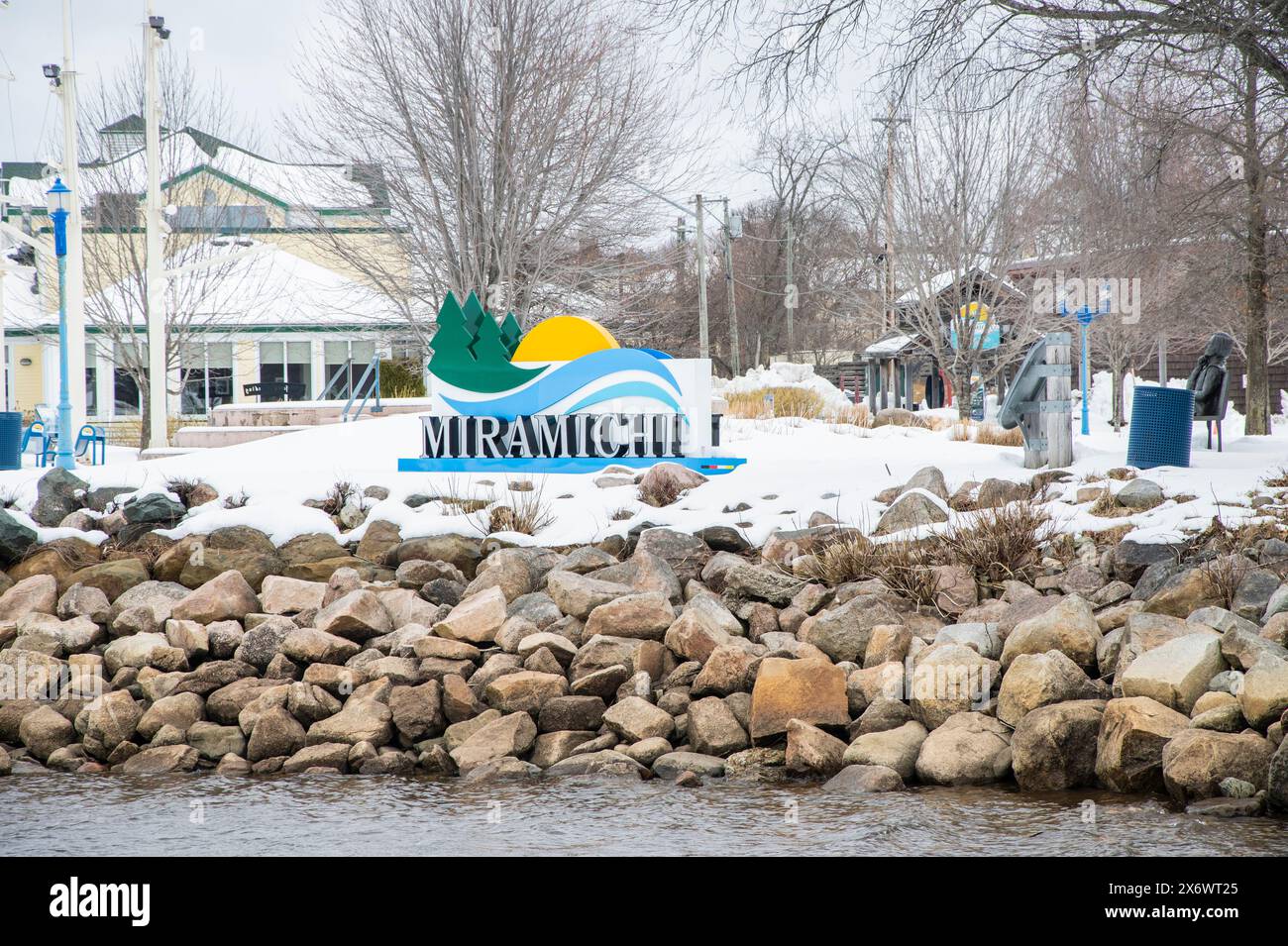 Bienvenue au panneau Miramichi au parc Waterford Green au Nouveau-Brunswick, Canada Banque D'Images