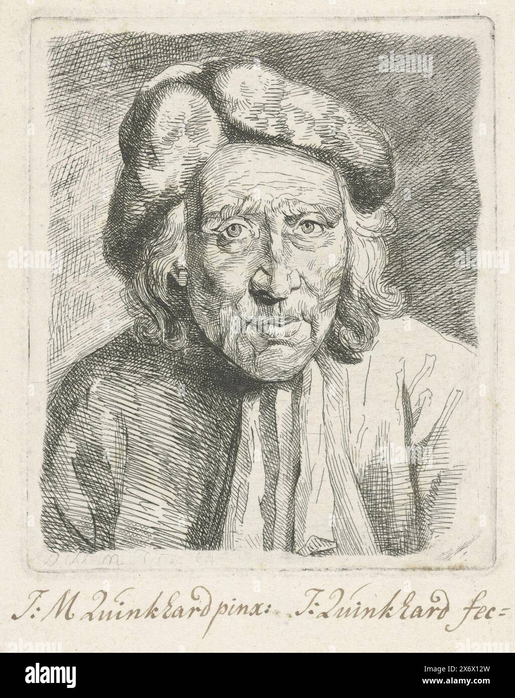 Portrait de Willem Jansz. Koster, Portrait de Willem Jansz. Koster. Il est mort à Muiden et avait 112 ans., imprimerie, imprimeur : Julius Henricus Quinkhard, (mentionné sur l'objet), après peinture par : Jan Maurits Quinkhard, (mentionné sur l'objet), Amsterdam, 1744 - 1795, papier, gravure, hauteur, 108 mm × largeur, 92 mm Banque D'Images