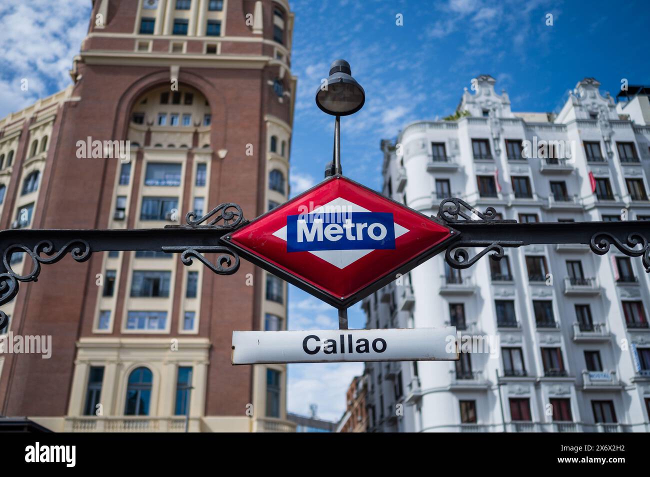 Panneau d'entrée du métro Callao à Madrid, Espagne Banque D'Images