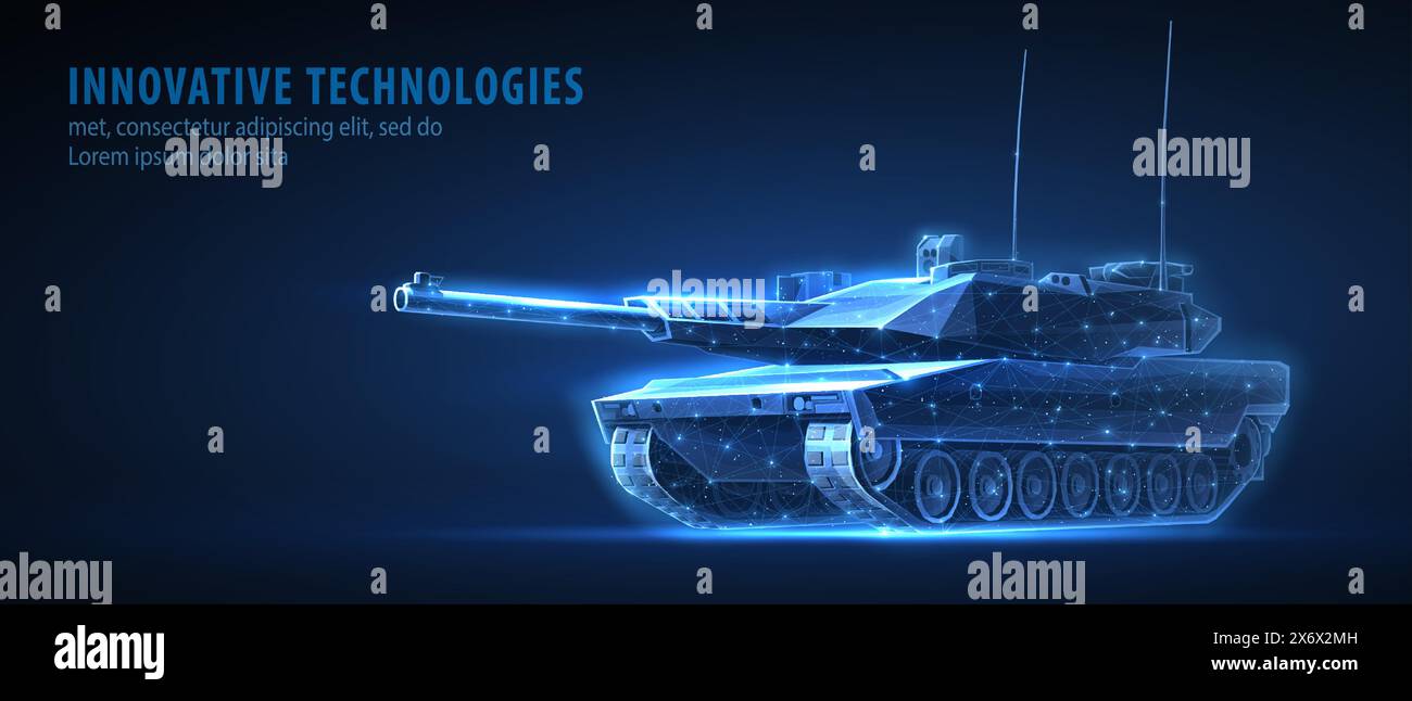 Réservoir moderne sur bleu. Technologie militaire, armes autonomes, véhicule de défense Illustration de Vecteur