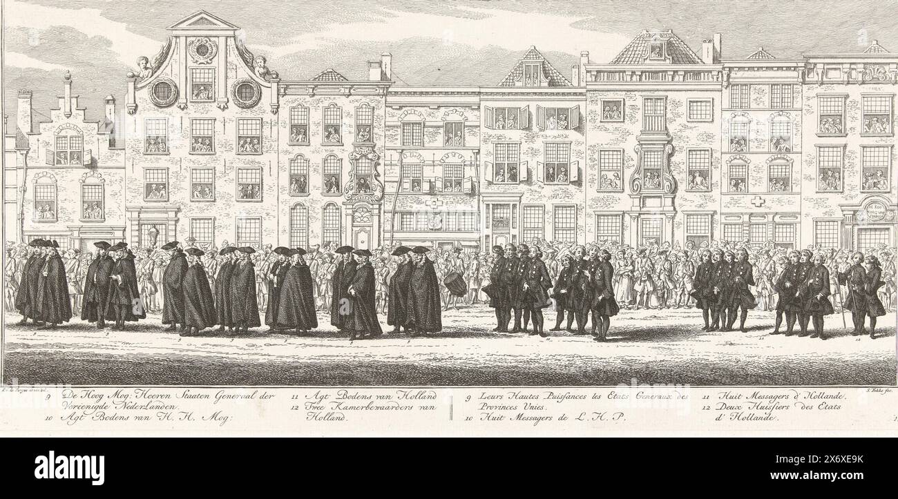 Cortège funéraire de la princesse Anna, 1759, planche 11, cortège funéraire de la princesse Anna de Hanovre à Delft (titre de la série), cortège funéraire de son Altesse Royale Anna, princesse héritière d'Angleterre, impératrice de Willem Carel Hendrik Frisso, Prince d'Orange. Tenue le vendredi 23 février 1759, enterrée à Delft (titre de la série sur objet), membres des États généraux et état-major des États-Unis de Hollande. Partie d'une série de 16 planches plus une description imprimée de la station funéraire de la princesse Anna de Hanovre, enterrée à Delft le 23 février 1759. Numéroté en bas à droite : 11., impression, imprimeur Banque D'Images