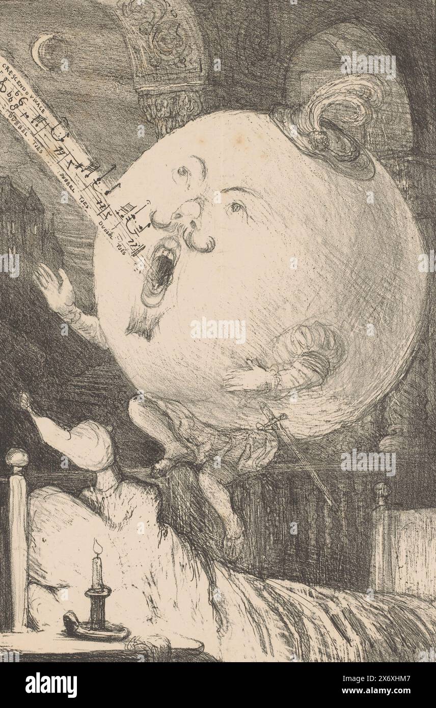 La boule de neige pour les Néerlandais. Opéra (titre sur objet), caricature sur la controverse entourant l'exécution de la Symphonie pathétique de Tschaikowsky par l'Opéra néerlandais sous la direction du chef russe Safonoff le 12 janvier 1896. Le chef d'orchestre de l'opéra Cornelis van der Linden rêve du baryton Jos M. Orelio. La boule de neige fait référence à une campagne de collecte de fonds pour collecter des fonds pour l'Opéra néerlandais. Paru dans le supplément de 'de Kroniek' du 26 janvier 1896., imprimeur : Marius Bauer, (mentionné sur l'objet), imprimeur : Samuel Lankhout & Co, (mentionné sur l'objet), éditeur : Cornelis Marinus van Banque D'Images