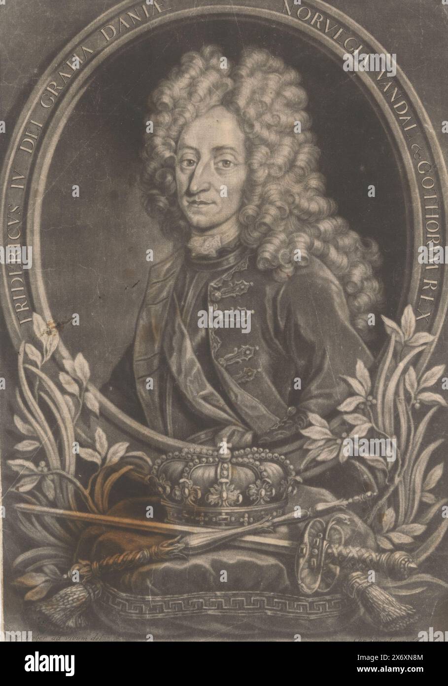 Portrait de Frédéric IV, Roi de Danemark et de Norvège, estampe, imprimeur : Christoph Weigel, (mentionné sur l'objet), après dessin par : M. Höyer, (mentionné sur l'objet), éditeur : Christoph Weigel, (mentionné sur l'objet), Neurenberg, 1699 - 1725, papier, hauteur, 345 mm × largeur, 242 mm Banque D'Images