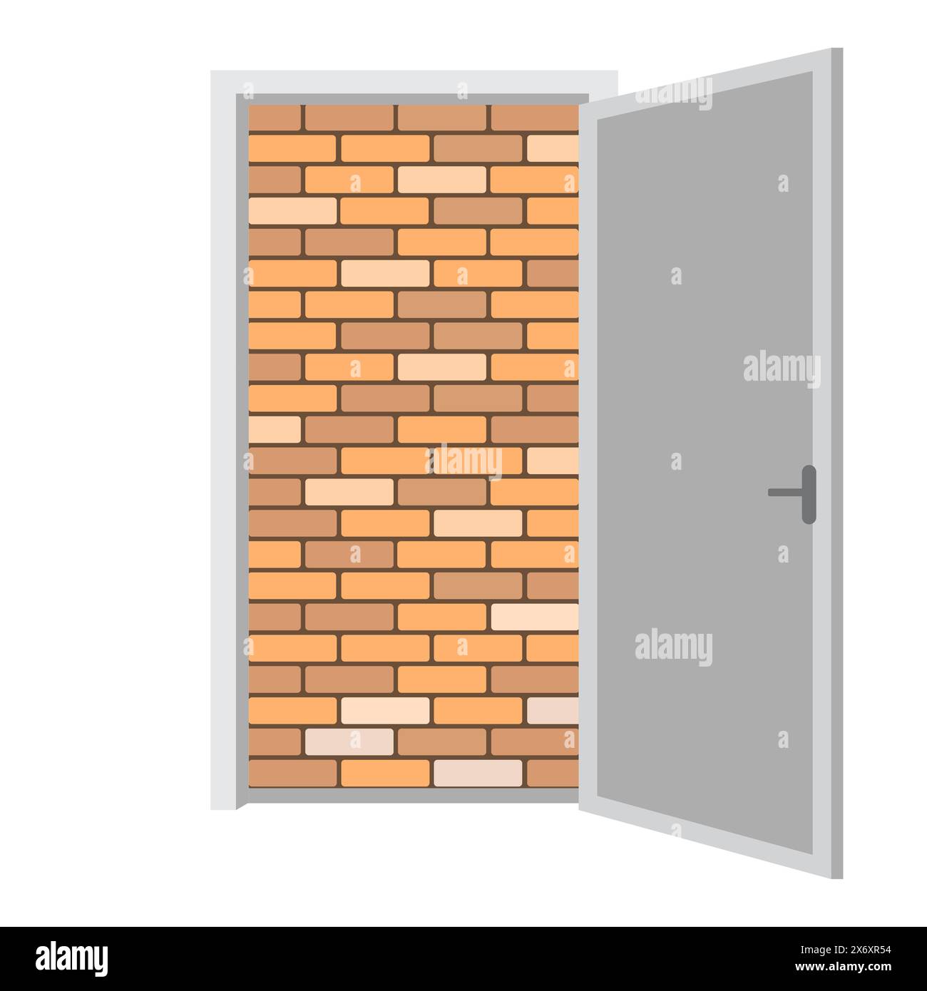 Icône de porte fermée. Bloc mural en briques. Vecteur d'ouverture de porte. Illustration de la barrière intérieure. Illustration de Vecteur