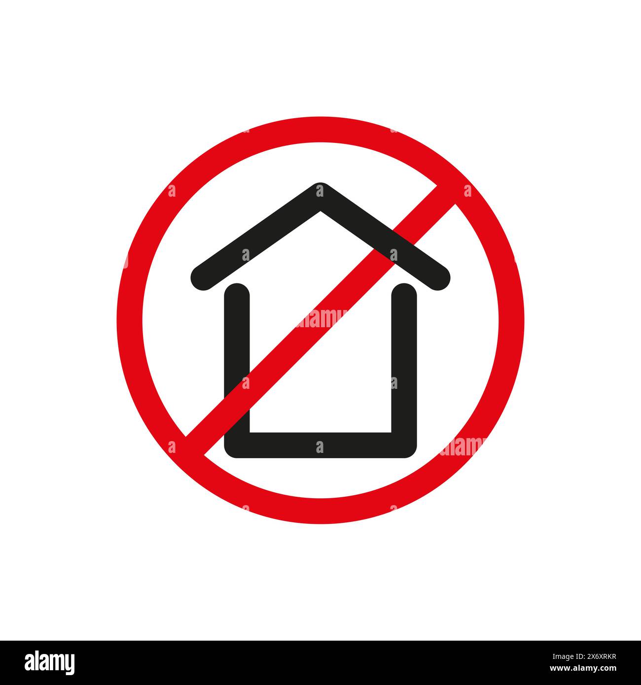 Aucun logement ou aucune propriété n'est autorisé vecteur de signe. Symbole d'interdiction avec une maison. Vector zone restreinte pour le logement. Panneau d'interdiction de logement. Illustration de Vecteur