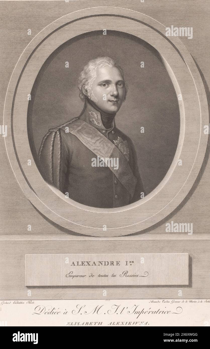 Portrait du tsar Alexandre Ier, estampe, imprimeur : Alexandre Tardieu, (mentionné sur l'objet), après peinture par : Franz Gerhard von Kügelgen, (mentionné sur l'objet), éditeur : Klostermann, (mentionné sur l'objet), éditeur : Sint-Petersburg, Editeur : Paris, 1802, papier, gravure, gravure, hauteur, 440 mm × largeur, 295 mm Banque D'Images