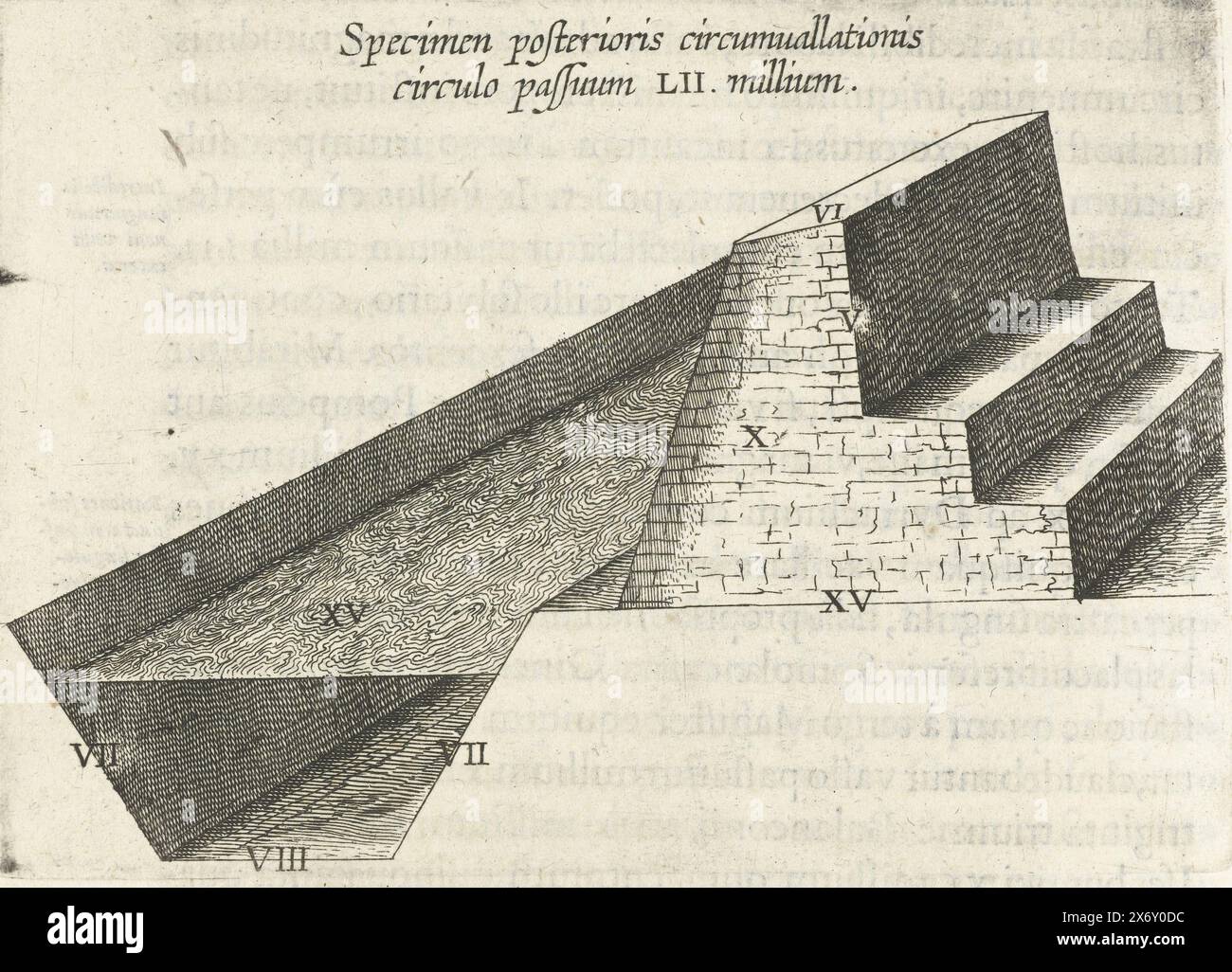 Coupe transversale du mur entourant la ville, 1624-1625, spécien posterioris circumvallationis circulo passuum LII. Millium (titre sur l'objet), coupe transversale du mur de 52 milles de long dont la ville était entourée, pendant le siège de Breda par l'armée espagnole sous Spinola, 1624-1625., imprimerie, imprimerie : anonyme, imprimerie: Theodoor Galle, (peut-être), imprimeur : Boëtius Adamsz. Bolswert, (éventuellement), pays-Bas du Sud, 1625 - 1626, papier, gravure, hauteur, 112 mm × largeur, 158 mm Banque D'Images