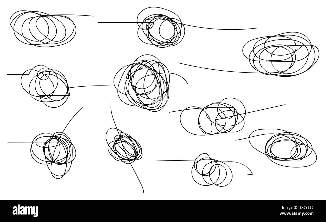 Dessinant à la main des lignes chaotiques aléatoires de gribouillage enchevêtrées. Illustration de Vecteur