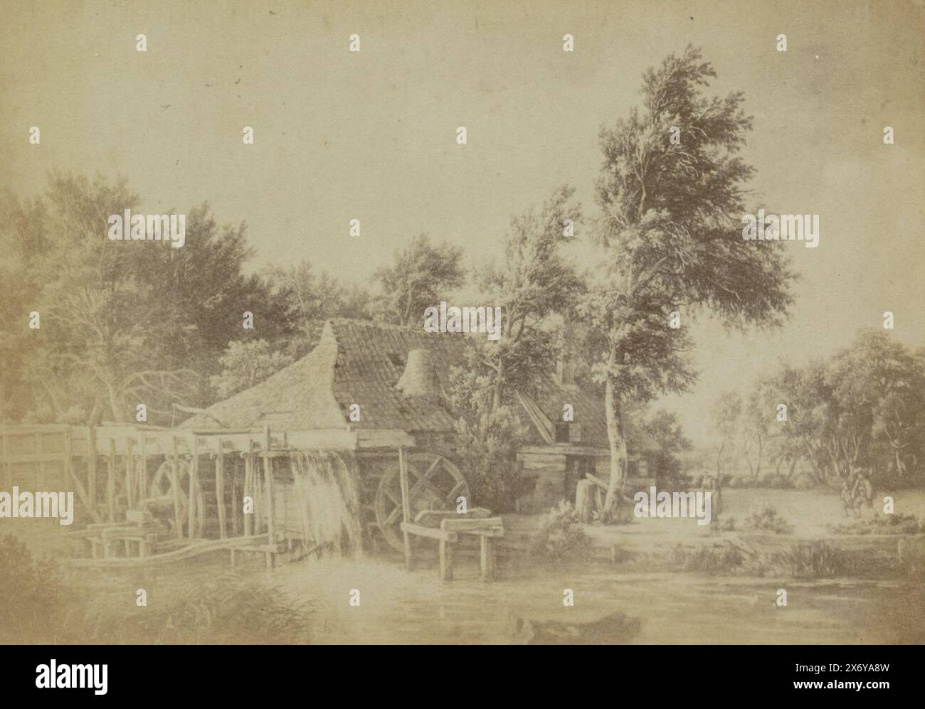 Reproduction photo du tableau 'Un moulin à eau' de Meindert Hobbema, Musée d'Amsterdam. Meindert Hobbema. - Le Moulin à eau. (Titre sur objet), partie de l'album Leporello avec reproductions photographiques de peintures du Rijksmuseum., photographie, Johan Marinus Schalekamp, après peinture par : Meindert Hobbema, Amsterdam, 1893 - 1912, carton, impression à l'albumen, hauteur, 99 mm × largeur, 141 mm Banque D'Images Reproduction photo du tableau 'Un moulin à eau' de Meindert Hobbema, Musée d'Amsterdam. Meindert Hobbema. - Le Moulin à eau. (Titre sur objet), partie de l'album Leporello avec reproductions photographiques de peintures du Rijksmuseum., photographie, Johan Marinus Schalekamp, après peinture par : Meindert Hobbema, Amsterdam, 1893 - 1912, carton, impression à l'albumen, hauteur, 99 mm × largeur, 141 mm Banque D'Images